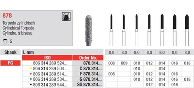 Edenta 878 - diamantové nástroje, valcovité torpédo - 5 ks