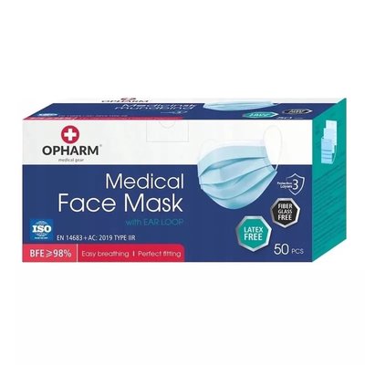 Maski medyczne jednorazowe z gumką Niebieskie OPHARM 50szt