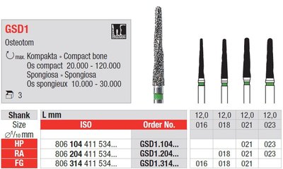 Edenta GSD1 - chirurgické diamantové nástroje, Osteotom - 3 ks
