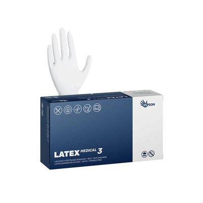 Latexové rukavice LATEX MEDICAL3 vel.L 100 ks, nepudrované, bílé, 5.6 g