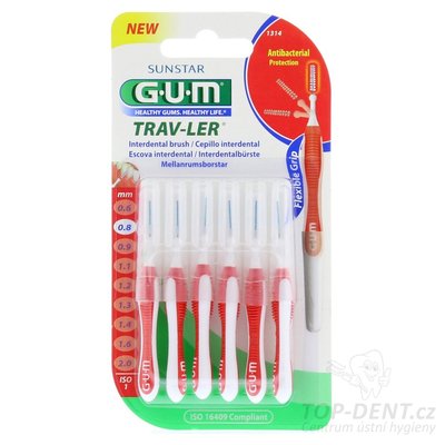 GUM Trav-ler mezizubní kartáčky 0,8 mm (červené), 6ks