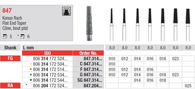Edenta 847 - diamantové nástroje, kužeľ s plochým koncom - 5 ks