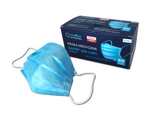 Maseczki Medical Protection typ IIR niebieskie medyczne, 3-warstwowe z gumkami 50szt./op. SAFE