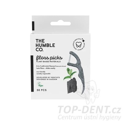 Humble Floss picks BLACK dentální mečíky s aktivním uhlím (mint), 50ks