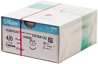 Silkam 4/0 75cm igła 16mm 3/8 koła odwrotnie tnąca (DS16) 36sz/opak. C0764825 szew niewchłanialny czarny jedwabny