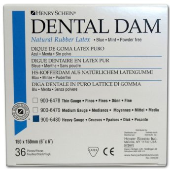 HS-kofferdam modrý DENTAL DAM Latex příchuť mint 15 x 15 cm silný 36 ks