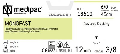 MEDIPAC MONOFAST - USP 6/0, EP 0.7, jehla řezná 3/8