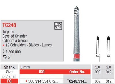 Edenta TC248 - dokončovacie karbidové nástroje, valec so skoseným okrajom - 5 ks