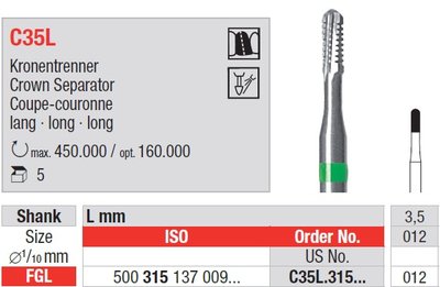 Edenta C35L - karbidový nástroj na separáciu koruniek, dlhý - 5 ks