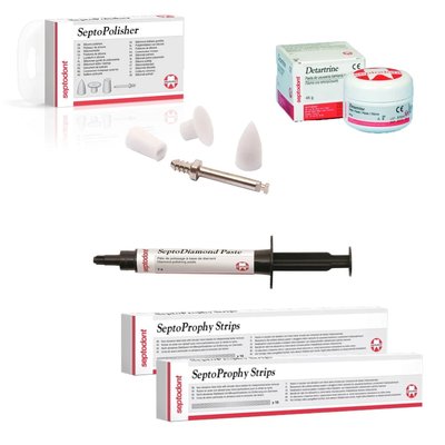 S Pakiet polerski : 1x Septoprophy strips,SeptoDiamond strips, Detatrine, SeptoPolisher gumki,SeptoDiamond pasta