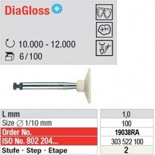 Gumki do kompozytów Edenta DiaGloss 19038RA białe, talerzyk na kątnicę, impregnowane diamentem, 1 sztuka