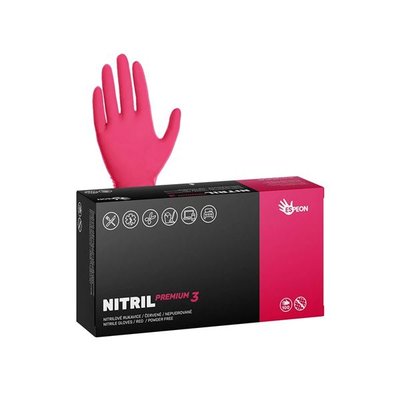 Nitrilové rukavice NITRIL PREMIUM3 vel.L 100 ks, nepudrované, červené, 4.0 g