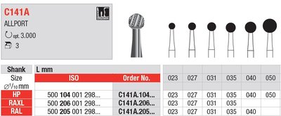 Edenta C141A - guľaté chirurgické karbidové nástroje, efektívne rezanie so zníženými vibráciami - 3 ks