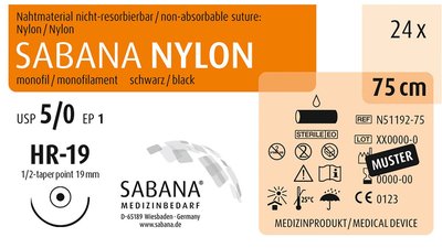 SABANA NYLON - Packung 24 Stück schwarz, 45 cm, DS-13, 3/8 Kreis, schneidend, 13 mm, USP 4/0