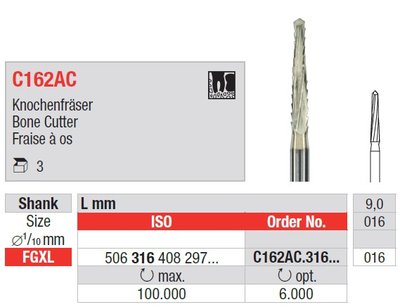 Edenta C162AC - chirurgický karbidový nástroj, ZrN bone cutter - 3 ks