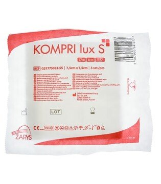 Kompresy jałowe 7,5x7,5cm 3szt. Kompri-Lux S 8w 17n (ZARYS) (50szt./op)