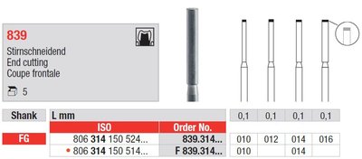 Edenta 839 - diamantové nástroje, valec s rezacím koncom - 5 ks