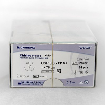 CHIRLAC braided HR 18, 1 EP - 5/0 USP, 1 x 75 cm, 24 ks