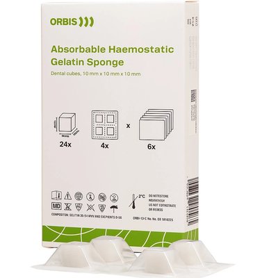 ORBIS Sponge 10X10X10mm 24szt./op. gąbka hemostatyczna (wchłanialna, żelatynowa) (Absorbable Haemostatic Gelatin Sponge)