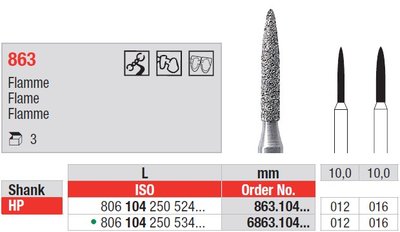 Edenta Lab 863 - Flame, diamantové nástroje - 3 ks