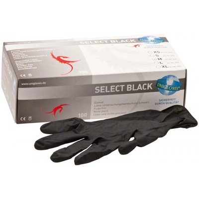 Rukavice Unigloves Select Black M, latexové, bez pudru, mikrozdrsněné, 100 ks