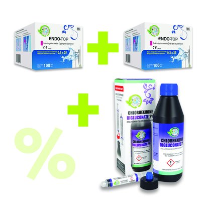 Endo-Top vyplachů. jehly Akce 2x 100ks + Chlorhexidine Digluconate 2% 400g