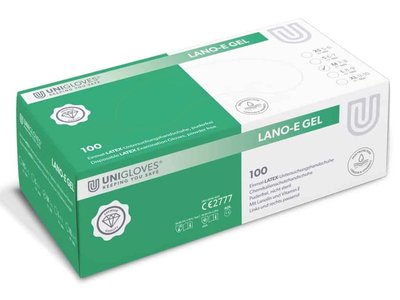 Unigloves Rukavice Lano-E gel latex bez pudru /XS/ 100ks bílé