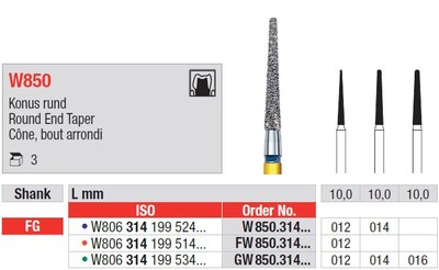 Edenta W850 - White Tiger diamantové nástroje, extra dlhý kužeľ s oblým koncom - 3 ks