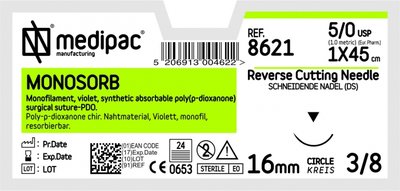 MEDIPAC MONOSORB - USP 5/0, EP 1.0, jehla řezná 3/8