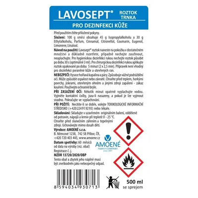 Lavosept K roztok na ruce s rozprašovačem, 500 ml - Vůně trnky