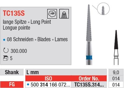 Edenta TC135S - dokončovací karbidový nástroj S, dlhý špic - 5 ks