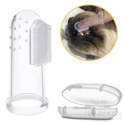 Zubní kartáček pes / kočka, prstový gumový (transparent)