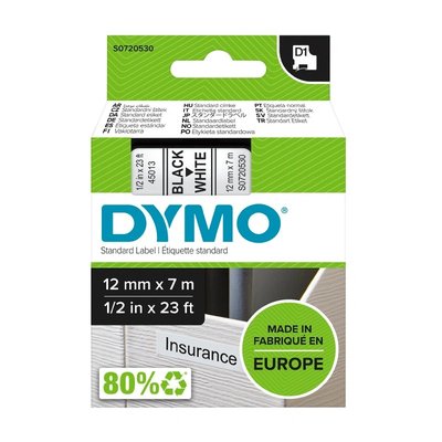Páska Dymo D1 šířka 12 mm/návin 7m, černá/bílá