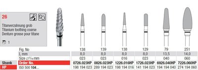 Edenta Lab 26 - TC nástroje, Titanium toothing coarse - 1 ks