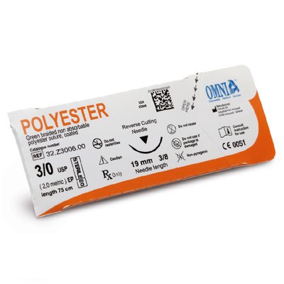 OMNIA POLYESTER šití Výprodej - 3/0 Cutting 19 mm 3/8 CRC 24 ks (75 cm) 3006