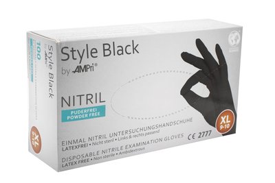 Ampri Style nitrilové rukavice bez pudru vel. XL ČERNÉ - 100 ks