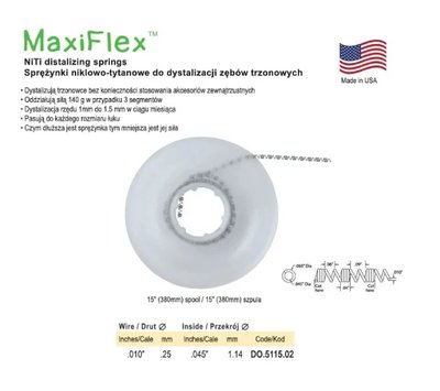 SPRĘŻYNY DO.5115.02 NITI DO DYSTALIZACJI ZĘBÓW .010"x.045", 15 " (380 mm) Szpula