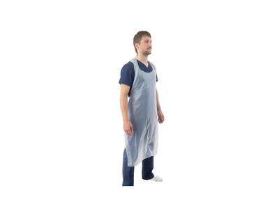 Zástěra přední PE, 130 x 80 cm, 20 mi, 100 ks, bílá