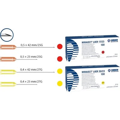 Miraject Luer jehly 0,4x42mm 27G 30/42, 100ks žluté
