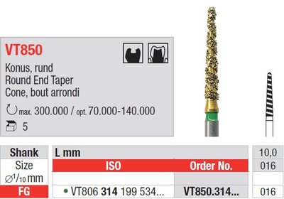 Edenta VT850 - Turbo DiaCut diamantový nástroj, kužeľ s oblým hrotom - 5 ks