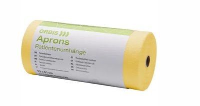 ORBIS Roušky pro pacienty v roli vázací, papír/fólie,žlutá, 61x53cm 80útržků