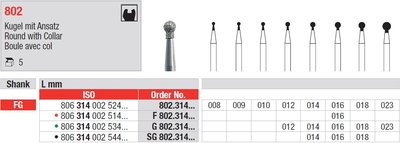 Edenta 802 - guľaté diamantové nástroje, s golierom- 5 ks