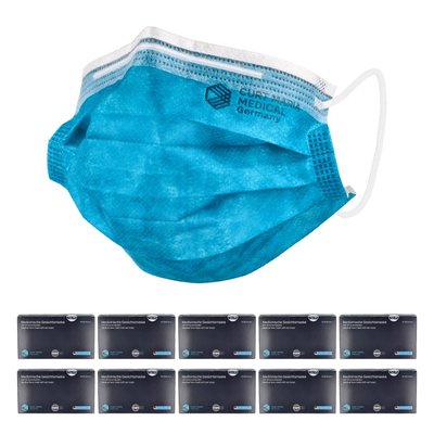 Maseczki medyczne 3-warstwowe 50 szt. x 10 opakowań CurtMaria - Turkusowy