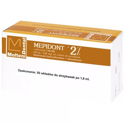 Mepidont 2% z Adr. 1:100000 (20mg+0,01mg)/ml 50ampułek x 1,8ml Molteni