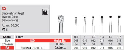 Edenta C2 - karbidové vrtáky, obrátený kužeľ - 5 ks