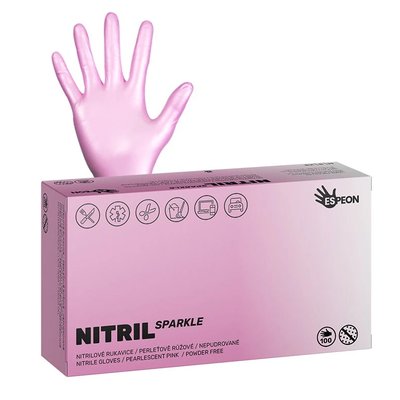 Rukavice Espeon NITRIL SPARKLE perleťově růžové - S