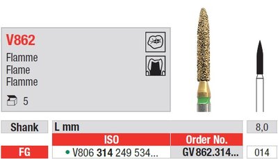 Edenta V862 - DiaCut diamantový nástroj, plameň - 5 ks