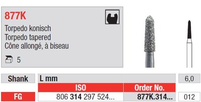 Edenta 877K - diamantový nástroj, kónické torpédo - 5 ks