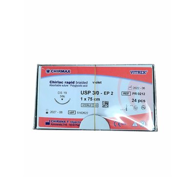 Chirlac rapid braided violet USP 3/0 (EP2) 75 cm DS19, 24 ks v balení