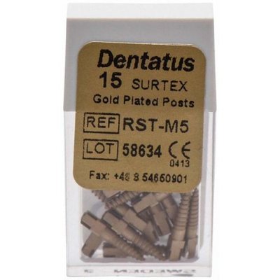 Zlacené čepy dentatus střední (9,3 mm), prům. 1,65 mm, 15 ks